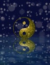 Spiritual background for meditation with yin yang symbol and rainbow in sea reflection Royalty Free Stock Photo