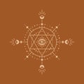 Spiritual boho logo with stars, eye, moons. Vector emblem