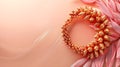 Spiritual bracelets. Rudraksha Bracelet from the seeds of the Rudraksha tree on peach background. The bracelet provides Royalty Free Stock Photo