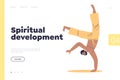 Spiritual development concept of landing page with indian man perform thai chi. Male practice yoga