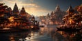 Spiritual development Jorney holidays, traveling in india, Varanasi, photorealistic fantasies, AI generative