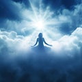 Spiritual guidance Angel of light and love avatar being miracle on sky angelic wings Royalty Free Stock Photo