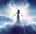 Spiritual guidance Angel of light and love avatar being miracle on sky angelic wings Royalty Free Stock Photo