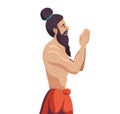 Sadhu praying side view isolated