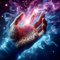 Spiritual hand arcane symbols smoke cosmic energy Royalty Free Stock Photo