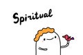 Spiritual hand drawn vector illustration in cartoon style man talking to bird