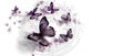 Spiritual Harmony: Purple Butterflies & Word Whorls. Concept Peaceful Meditation, Mindful