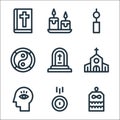 spiritual line icons. linear set. quality vector line set such as amulet, donation, meditation, church, grave, yin yang, furin,