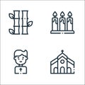 Spiritual line icons. linear set. quality vector line set such as church, priest, candles