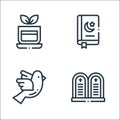 spiritual line icons. linear set. quality vector line set such as commandment, dove, quran