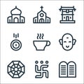 Spiritual line icons. linear set. quality vector line set such as , octagon, buddha, infusion, donation, temple, church