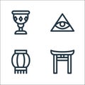 Spiritual line icons. linear set. quality vector line set such as shinto, paper lantern, god