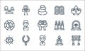 Spiritual line icons. linear set. quality vector line set such as torii gate, priest, eye, candle, rosary, taoism, candles,