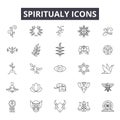 Spiritual line icons for web and mobile design. Editable stroke signs. Spiritual outline concept illustrations