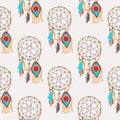 Spiritual and magic dreamcatcher seamless pattern