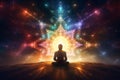 Spiritual meditation, cosmic energy, inner harmony, transcendental experience, healing concept Royalty Free Stock Photo