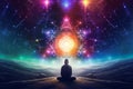 Spiritual meditation, cosmic energy, inner harmony, transcendental experience, healing concept