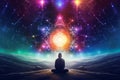 Spiritual meditation, cosmic energy, inner harmony, transcendental experience, healing concept Royalty Free Stock Photo