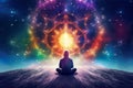 Spiritual meditation, cosmic energy, inner harmony, transcendental experience, healing concept Royalty Free Stock Photo