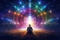 Spiritual meditation, cosmic energy, inner harmony, transcendental experience, healing concept Royalty Free Stock Photo