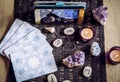 Spiritual session  fortune telling live video through smartphone concept. Royalty Free Stock Photo