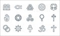 spiritual symbols line icons. linear set. quality vector line set such as cross, ankh, spiritual, hinduism, buddism, jainism, Royalty Free Stock Photo