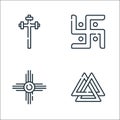 Spiritual symbols line icons. linear set. quality vector line set such as valknut, native american, jain Royalty Free Stock Photo