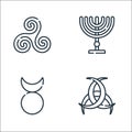 spiritual symbols line icons. linear set. quality vector line set such as horn of odin, horned, menorah Royalty Free Stock Photo