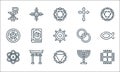 spiritual symbols line icons. linear set. quality vector line set such as paganism, manipura, atheist, menorah, torii gate, wicca