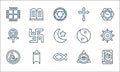 Spiritual symbols line icons. linear set. quality vector line set such as quran, christianity, asceticism, cao dai, humanism, Royalty Free Stock Photo