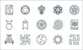 Spiritual symbols line icons. linear set. quality vector line set such as , taoism, horn of odin, bahaism, jain, horned, native,