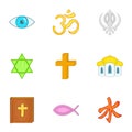 Spirituality icons set, cartoon style