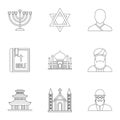 Spirituality icons set, outline style