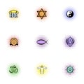 Spirituality icons set, pop-art style