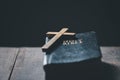 Spirituality, Religion and Hope Concept. Holy bible and cross on desk. Symbol of Humility, Supplication, Believe and Faith for Royalty Free Stock Photo