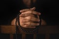 Spirituality, Religion and Hope Concept. Stressed Person Praying by Bead. Way to Practicing Mind and Mental Health. Supplication,