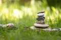 Spirituality: Stone cairn in the park. Balance and relaxation