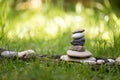 Spirituality: Stone cairn in the park. Balance and relaxation Royalty Free Stock Photo