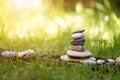 Spirituality: Stone cairn in the park. Balance and relaxation Royalty Free Stock Photo