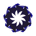 Spirograph circle is shaped like a star flower covered in dark blue