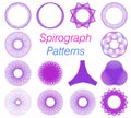 Spirograph patterns collection isolated on white background. Twisted lines different shapes. Guilloche frames useful as watermarks Royalty Free Stock Photo