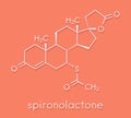 Spironolactone diuretic, antihypertensive and antiandrogen drug molecule. Skeletal formula.