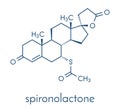 Spironolactone diuretic, antihypertensive and antiandrogen drug molecule. Skeletal formula.