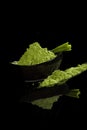 Spirulina, chlorella and wheatgrass. Royalty Free Stock Photo