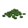 Spirulina, chlorophyll, or chlorella tablets isolated on white background Royalty Free Stock Photo