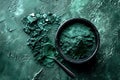 Spirulina Powder in a Black Bowl on Textured Surface