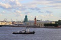 Arrow of Vasilyevsky Island on a cloudy evening