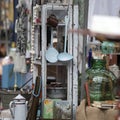 Spitalfields Antic Market. Vintage kitchenware at flea market,