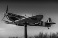 Spitfire fighter plane in black and white