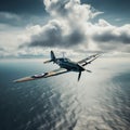 Spitfire plane soaring over the sea, illustration, Generative AI Royalty Free Stock Photo